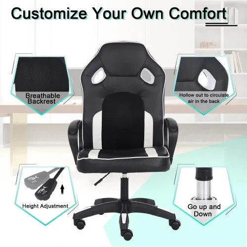Classy PU Leather Gaming Chair, Ergonomic Swivel Computer Chair with 5 Wheels, Armrests for Home, Office