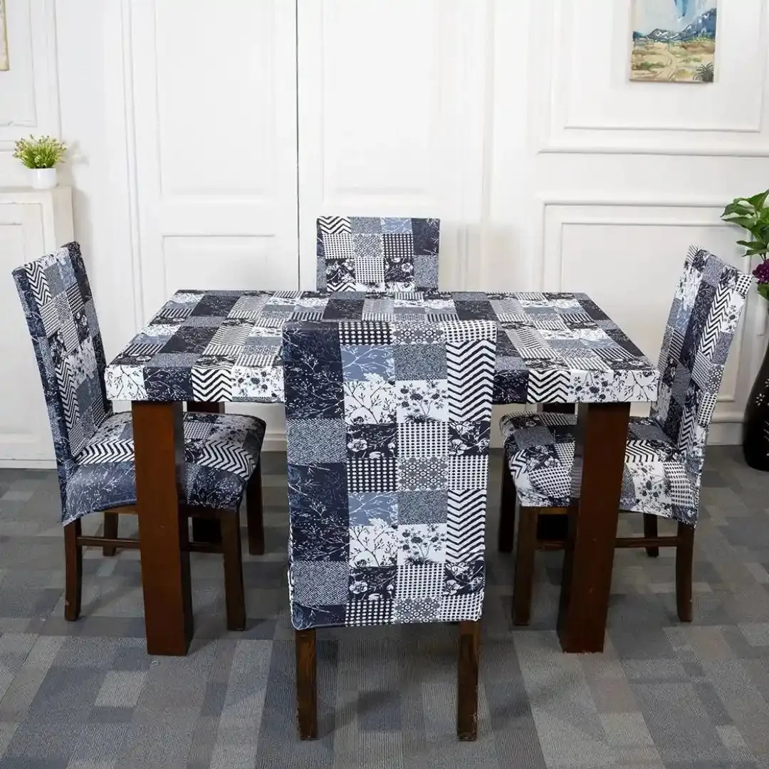 DivineTrendz Exclusive - Snow Cubes Elastic Chair & Table Cover