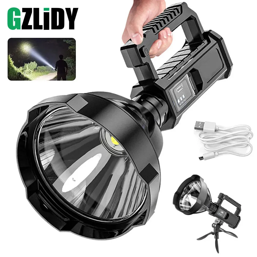 High Power LED Flashlight Powerful XHP70 Torch Waterproof Fishing Lantern USB Rechargeable Spotlight Searchlight Camping Lamp